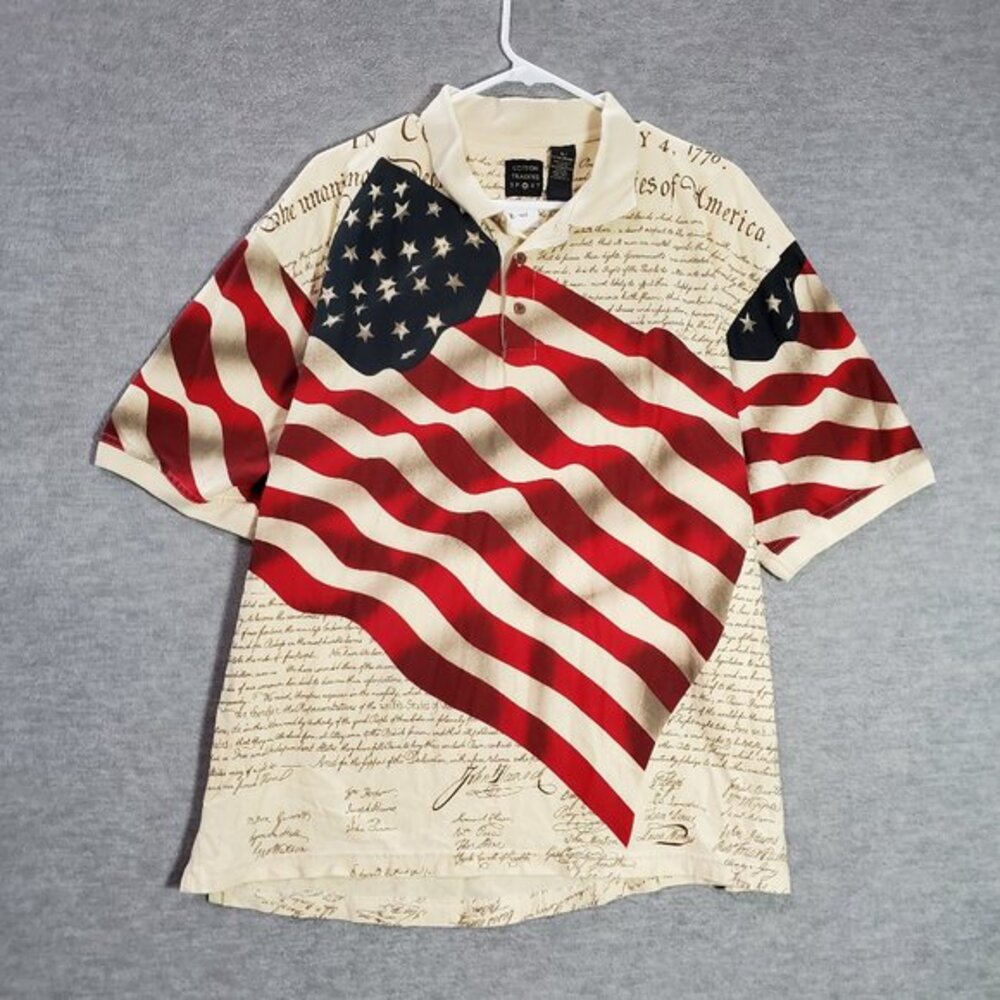 Cotton Trader Sport Men Polo Shirt XL‎ Patriot America Flag Short Sleeve Collar